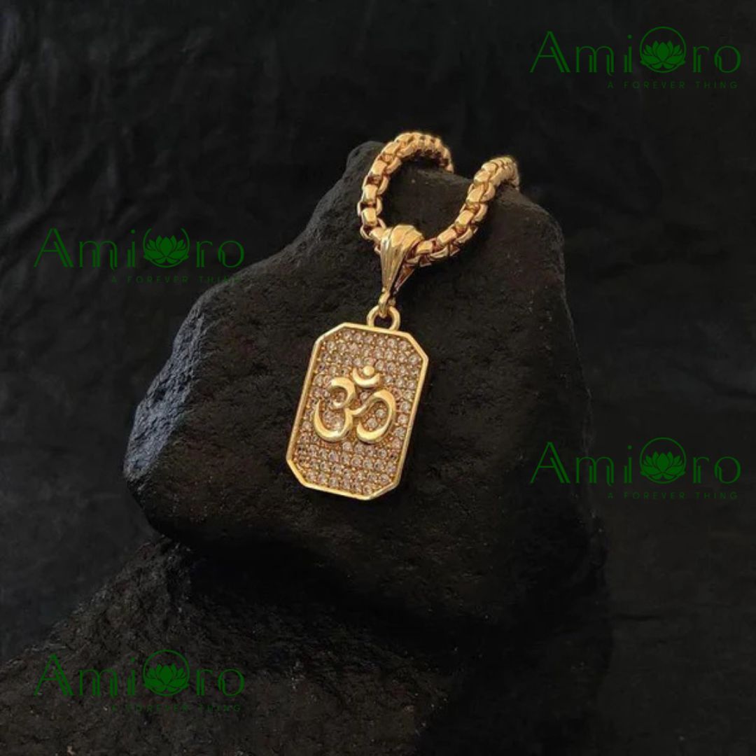 Gold Plated Om Diamond Pendant with Chain