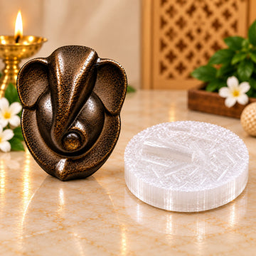 Pyrite Ganesh Ji Idol with Selenite Plate | Wealth, Luck & Success