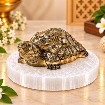 Raw Pyrite Dhan Vridhi Tortoise (Kachhua) With Selenite Plate | Financial Growth & Success