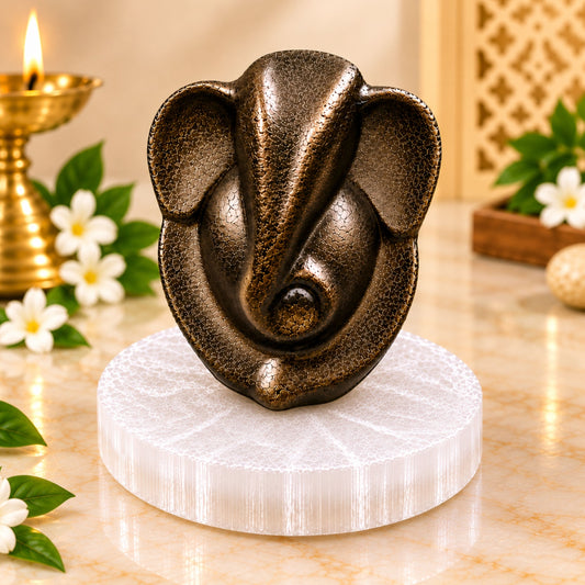 Pyrite Ganesh Ji Idol with Selenite Plate | Wealth, Luck & Success