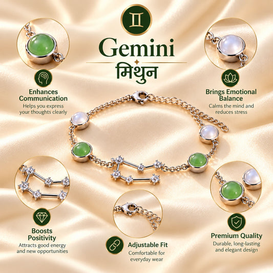 Gemini Zodiac Bracelet for Women | Green Aventurine & Milky Quartz natural stones