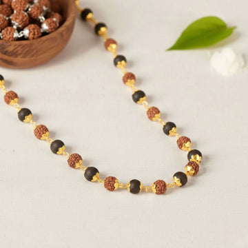Gold Cap Rudraksha Karungali Malai (Govt. Certified) | Protection, Peace & Positive Energy
