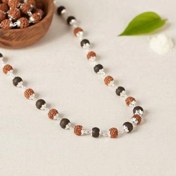 Divya Karungali Rudraksha Malai with Silver Capped Beads ( Govt. Certified)