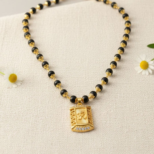 Certified Gold Platted Karungali Malai with Om Engraved Statement Pendant