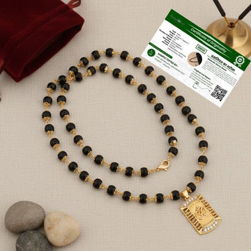 Certified Gold Platted Karungali Malai with Om Engraved Statement Pendant