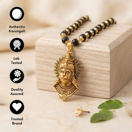 Gold Plated Bajrangbali Raksha Pendant with Karungali Mala | (Govt. Certified)