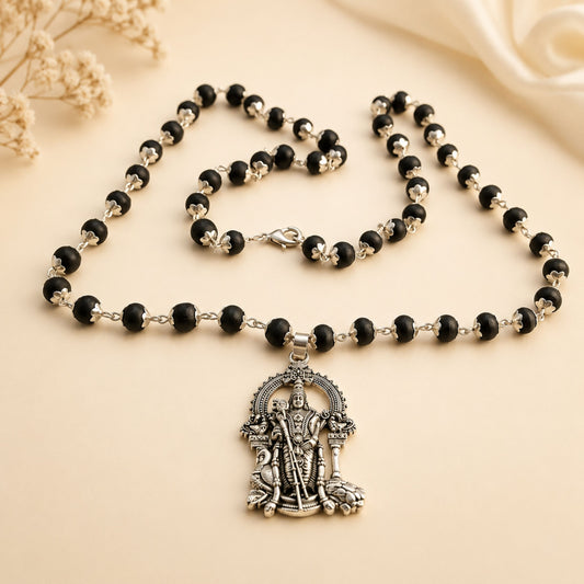 Certified Karungali Malai with Lord Murugan Pendant | Protection, Health & Success