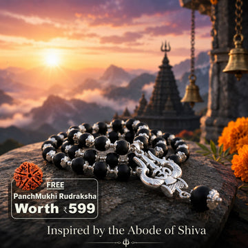 OM Shiva Trishool Karungali Mala – Divine Protection Beads | Free 5 Mukhi Rudraksha