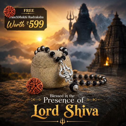 OM Shiva Trishool Karungali Mala – Divine Protection Beads | Free 5 Mukhi Rudraksha