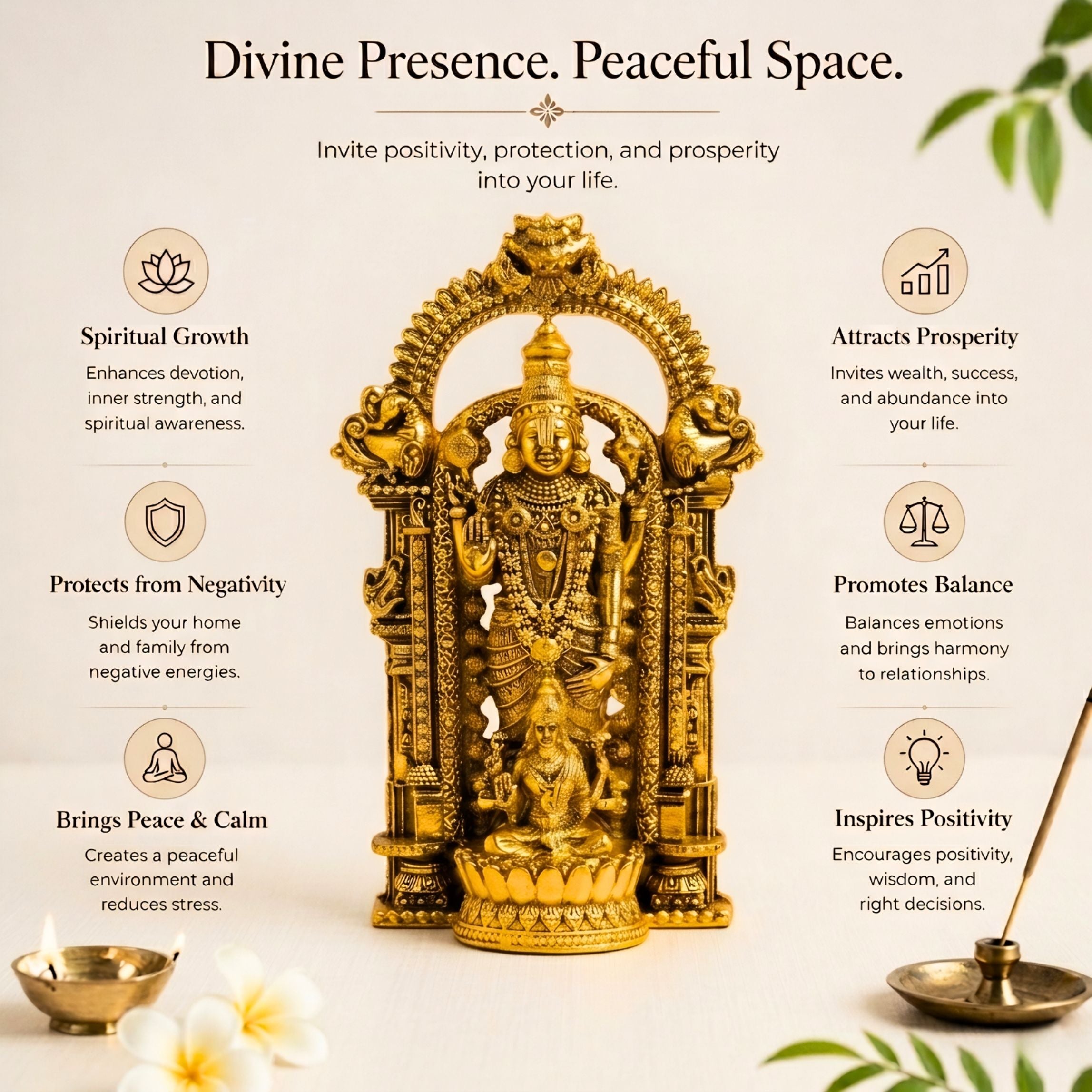 Gold Plated Shri Venkateswara & Mahalakshmi Idol | Wealth & Prosperity