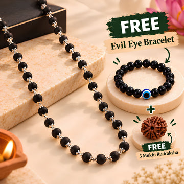 Silver Plated Karungali Malai with Free Evil Eye Bracelet (Govt. Certified)