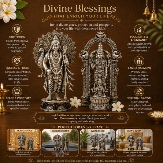 Silver Plated Sri Venkateswara Mahalakshmi & Lord Murugan Idol Combo